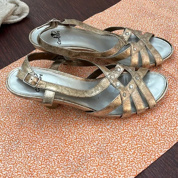 green emerald velvet dress Metallic Gold Flat Slide On Sandals - Flat Sandals